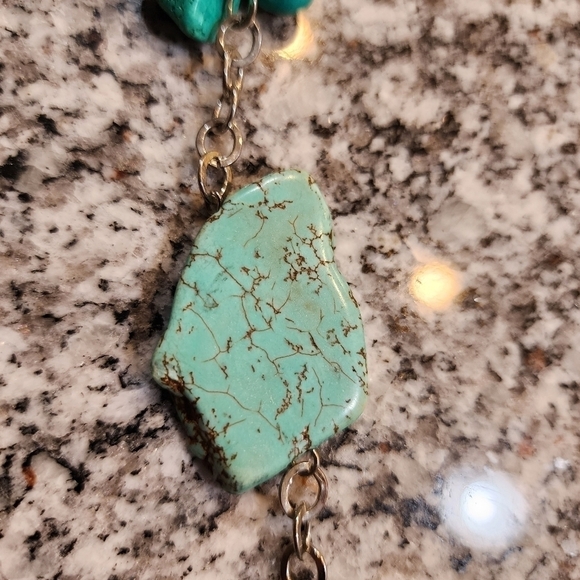 Large Slab Turquoise Necklace Silver Tone Chain w Extender Natural Stone EUC - Picture 4 of 16